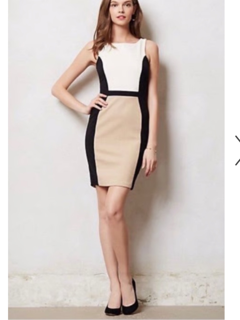 Anthropologie Sleeveless Colorblock Mini Dress in White, Black & Tan
